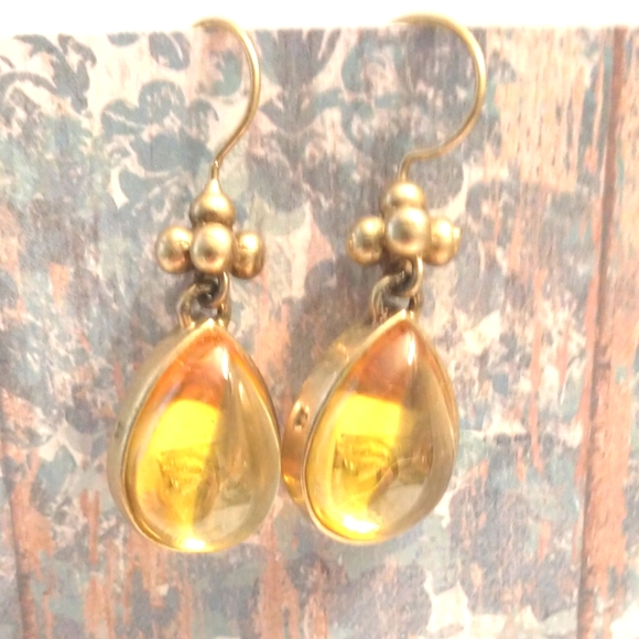 Sterling silver Teardrop Citrine Earrings ball bead accents - Picture 1 of 11